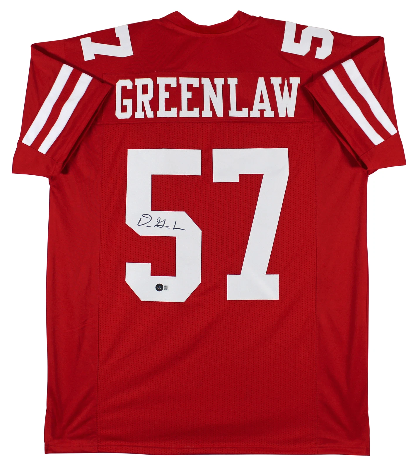 Dre Greenlaw Authentic Signed Red Pro Style Jersey Autographed BAS Witnessed
