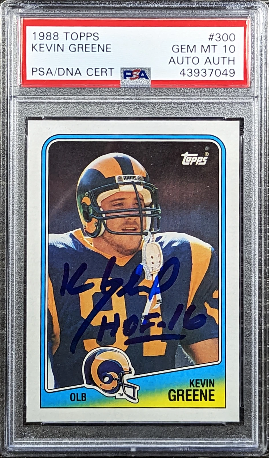 Rams Kevin Greene Signed 1988 Topps #300 Rookie Card Auto 10! PSA/DNA Slabbed
