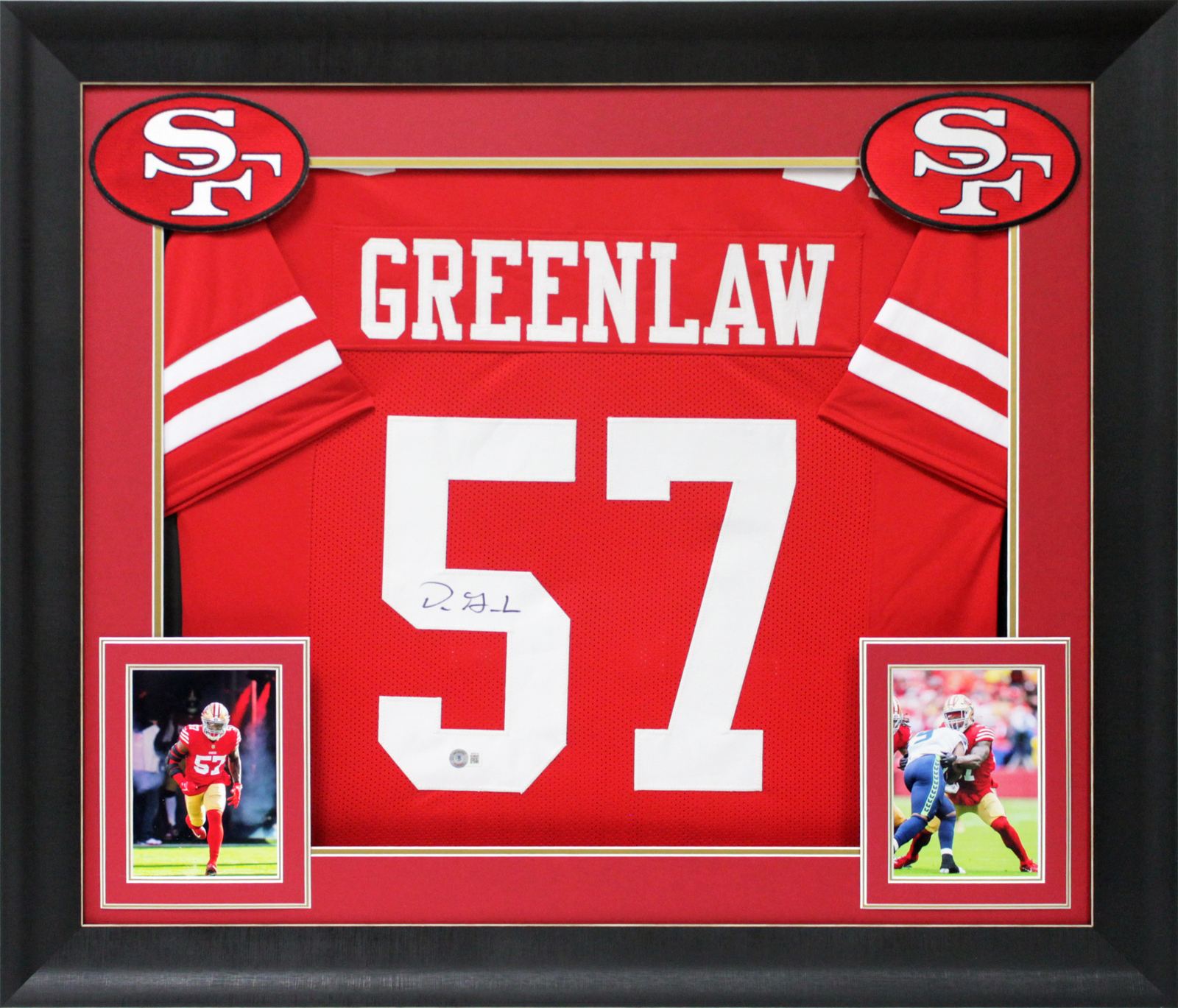 Dre Greenlaw Authentic Signed Red Pro Style Framed Jersey BAS Witnessed
