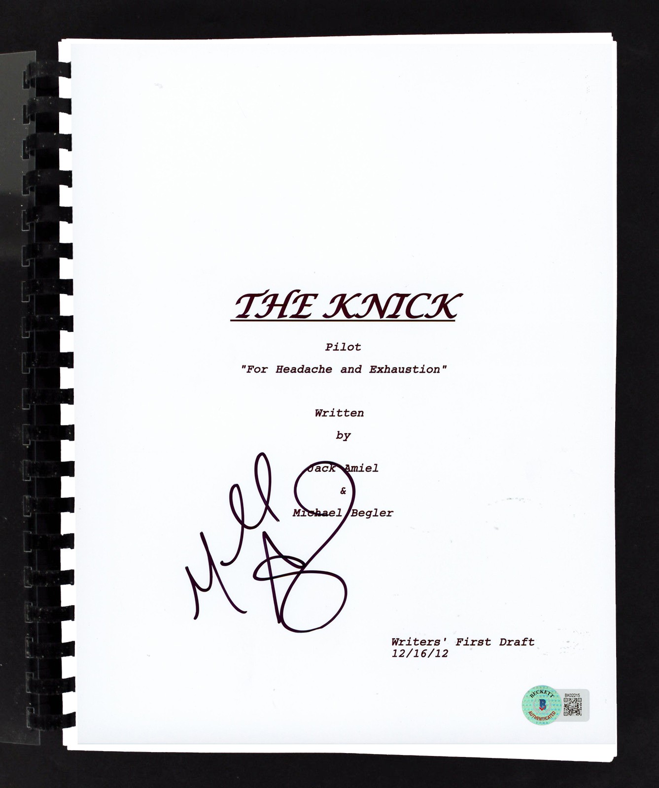Michael Angarano The Knick Authentic Signed Movie Script BAS #BK02215
