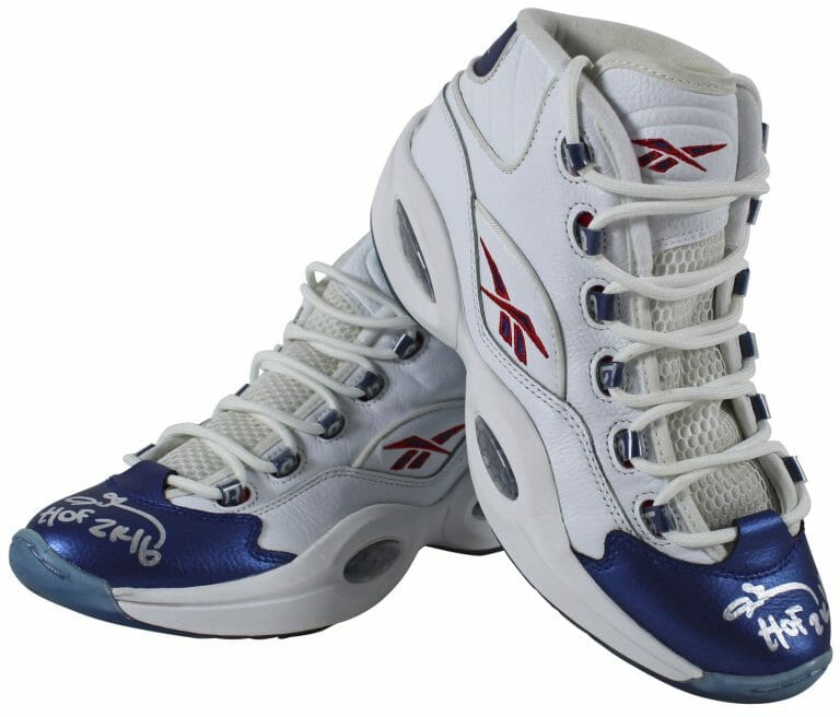 76ERS ALLEN IVERSON “HOF 2K16” AUTHENTIC SIGNED REEBOK QUESTION SHOES BAS WIT 2
 COLLECTIBLE MEMORABILIA