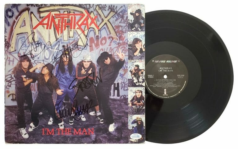 ANTHRAX AUTOGRAPHED SIGNED I’M THE MAN ALBUM RECORD LP ACOA
 COLLECTIBLE MEMORABILIA