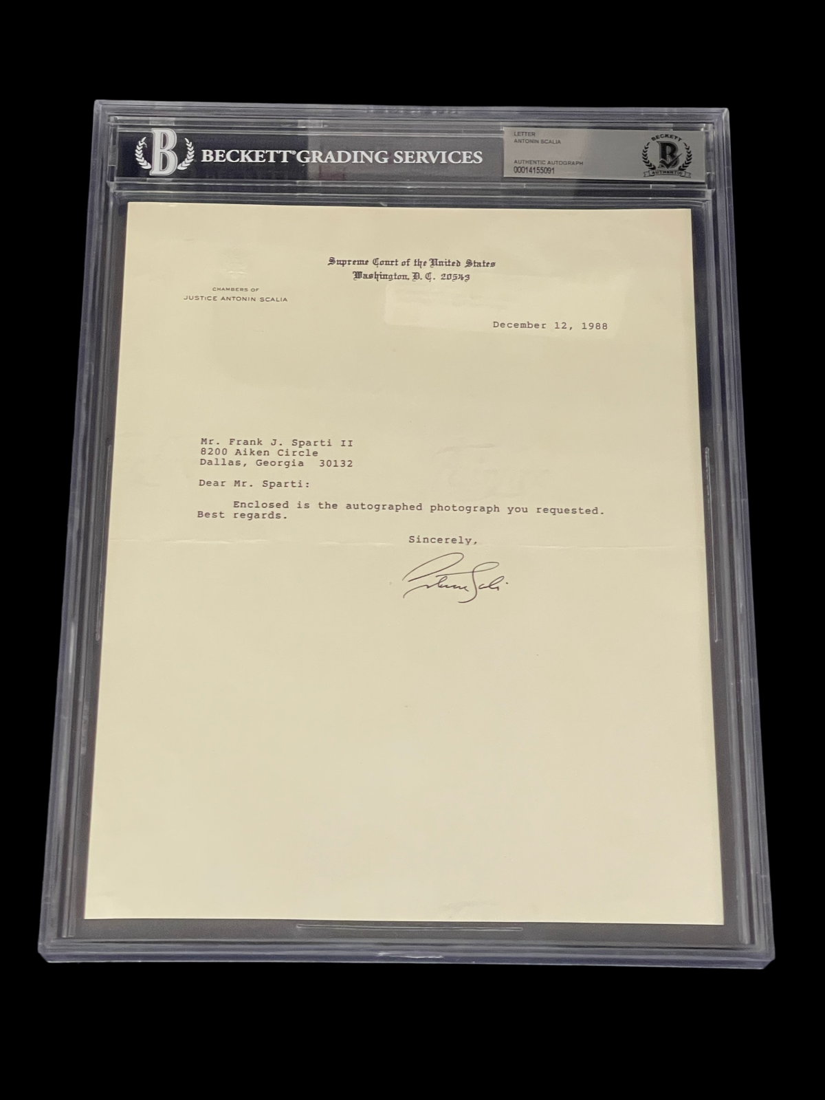 Antonin Scalia Supreme Court Justice Signed Autograph Letter BAS ...