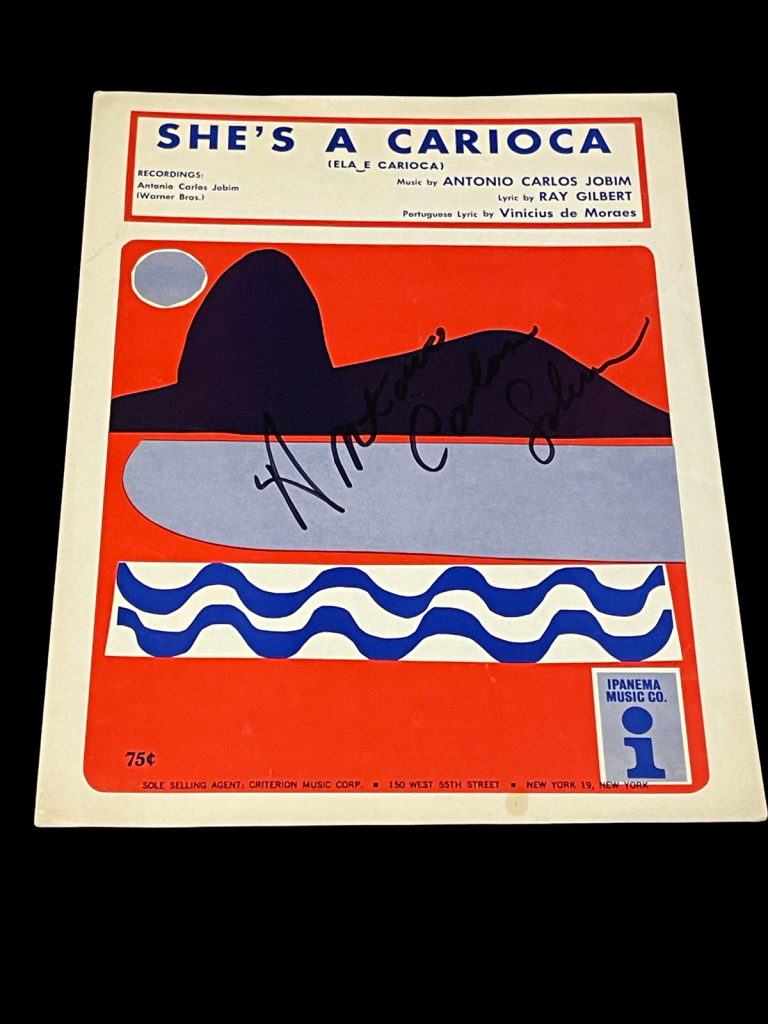 ANTONIO CARLOS JOBIM SHE’S A CARIOCA BRAZIL JAZZ SIGNED AUTOGRAPH SHEET MUSIC
 COLLECTIBLE MEMORABILIA