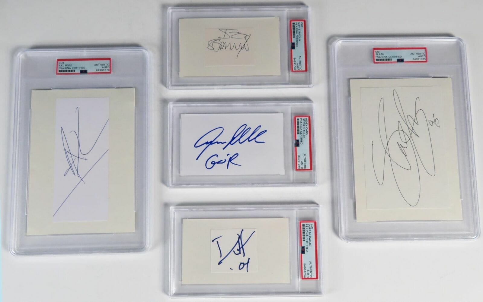Axl Rose GUNS N' ROSES Signed Autograph Index Card Cut Set x5 Slab PSA