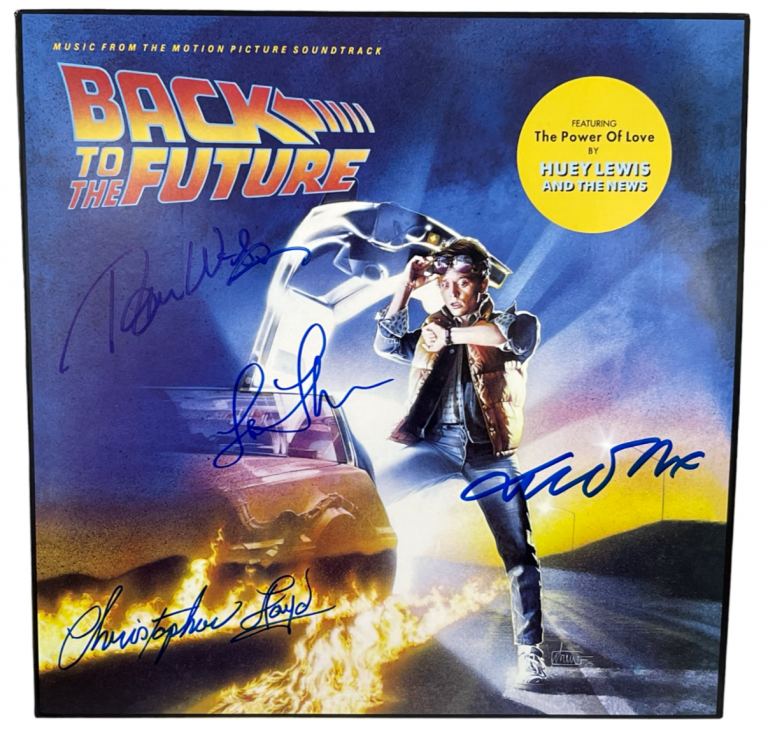 BACK TO THE FUTURE CAST SIGNED ALBUM SOUNDTRACK VINYL FOX, LLOYD, AUTO BECKETT
 COLLECTIBLE MEMORABILIA