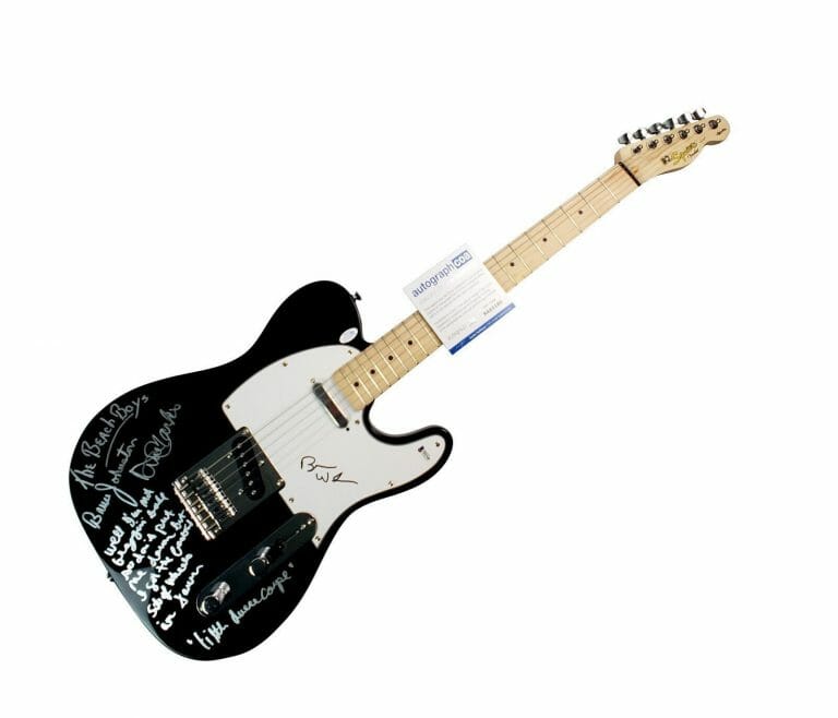 BEACH BOYS AUTOGRAPHED W LITTLE DEUCE COUPE LYRICS GUITAR BRIAN WILSON PLUS
 COLLECTIBLE MEMORABILIA