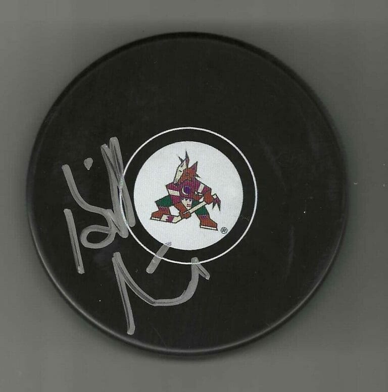BILL ARMSTRONG SIGNED ARIZONA COYOTES KACHINA LOGO PUCK PHOENIX
 COLLECTIBLE MEMORABILIA