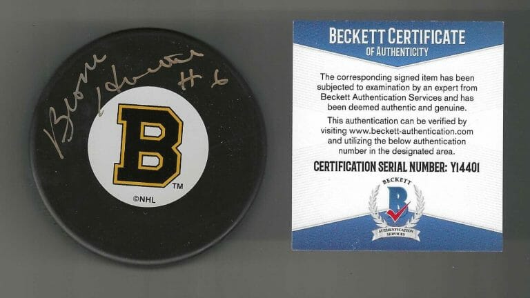 BRONCO HORVATH SIGNED BOSTON BRUINS PUCK BECKETT COA
 COLLECTIBLE MEMORABILIA