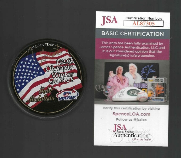 CAMMI GRANATO SIGNED USA 1998 GOLD MEDAL HOCKEY PUCK JSA COA
 COLLECTIBLE MEMORABILIA