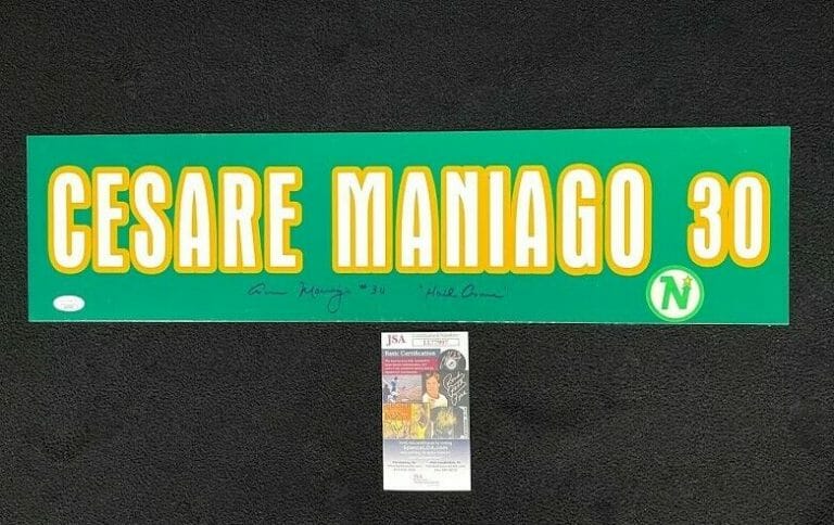 CESARE MANIAGO SIGNED 6×24 MINNESOTA NORTH STARS CUSTOM STREET SIGN JSA COA
 COLLECTIBLE MEMORABILIA