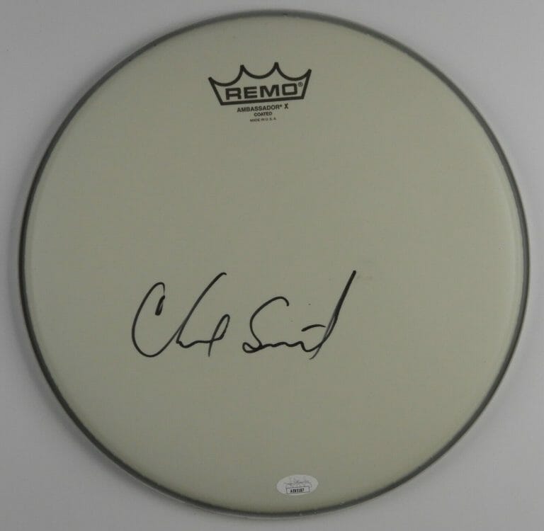 CHAD SMITH RED HOT CHILI PEPPERS JSA AUTOGRAPH SIGNED DRUM HEAD 12″
 COLLECTIBLE MEMORABILIA