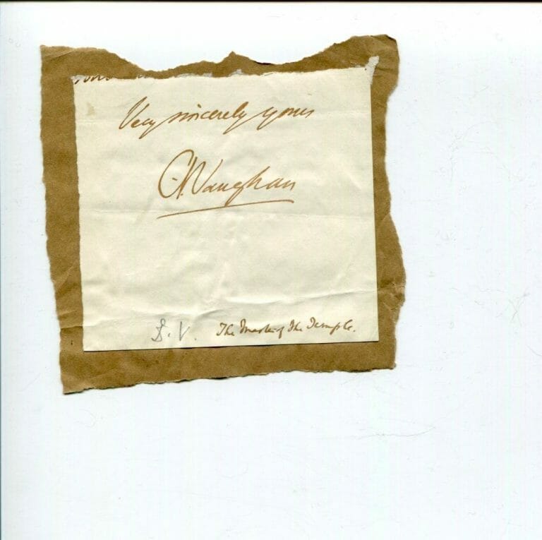 CHARLES JOHN VAUGHAN MASTER OF THE TEMPLE CARDIFF UNIVERSITY PRESIDENT SIGNED
 COLLECTIBLE MEMORABILIA