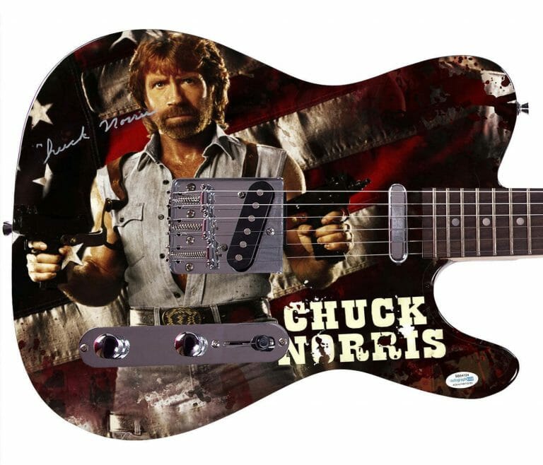 CHUCK NORRIS AUTOGRAPHED SIGNED 1/1 CUSTOM GRAPHICS PHOTO GUITAR ACOA
 COLLECTIBLE MEMORABILIA