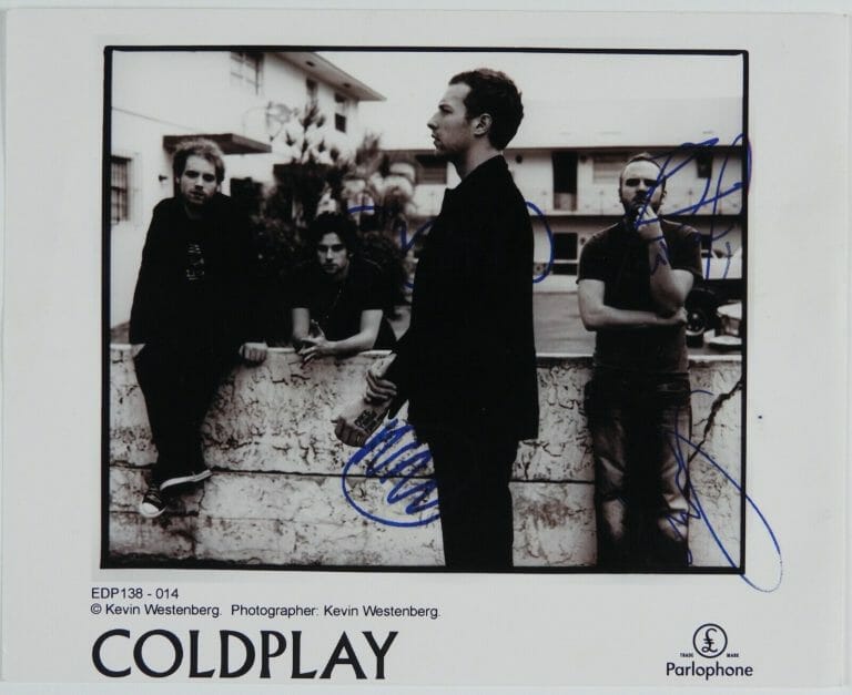 Chris Martin Full Band Signed Coldplay Christmas Lights 7 Single BLUE  Vinyl JSA