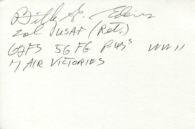 COLONEL BILLY EDENS WWII WAR FIGHTER PILOT ACE SIGNED AUTOGRAPH
 COLLECTIBLE MEMORABILIA