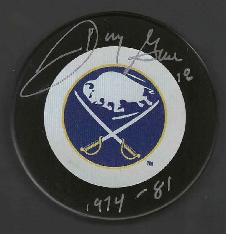 DANNY GARE SIGNED & INSCRIBED BUFFALO SABRES PUCK
 COLLECTIBLE MEMORABILIA