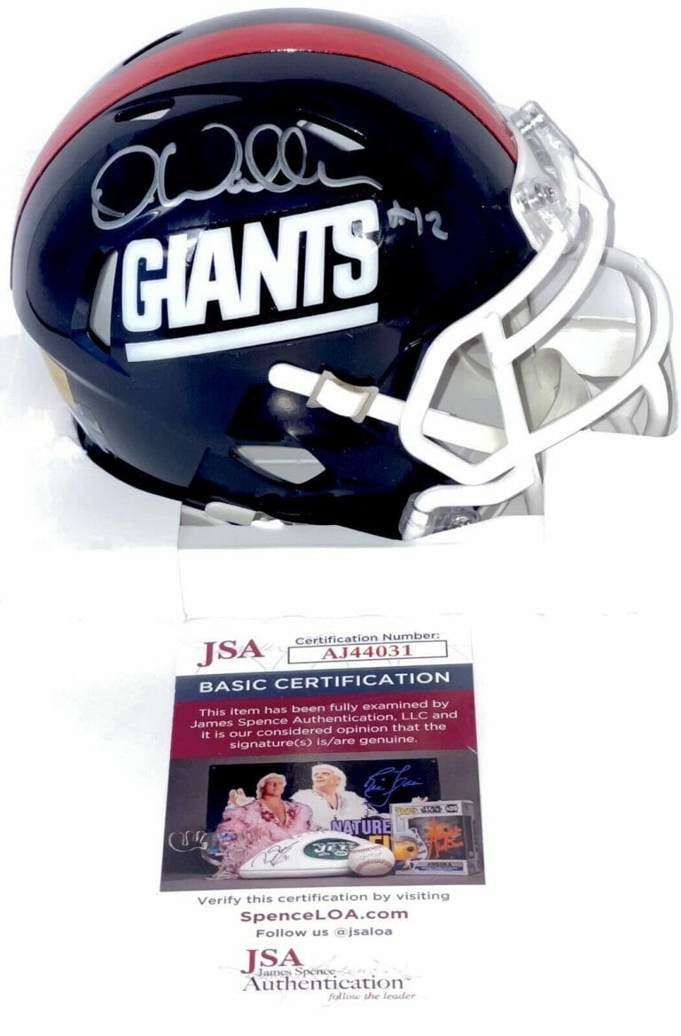 DARREN WALLER SIGNED AUTOGRAPHED NEW YORK GIANTS THROWBACK MINI HELMET JSA COA
 COLLECTIBLE MEMORABILIA