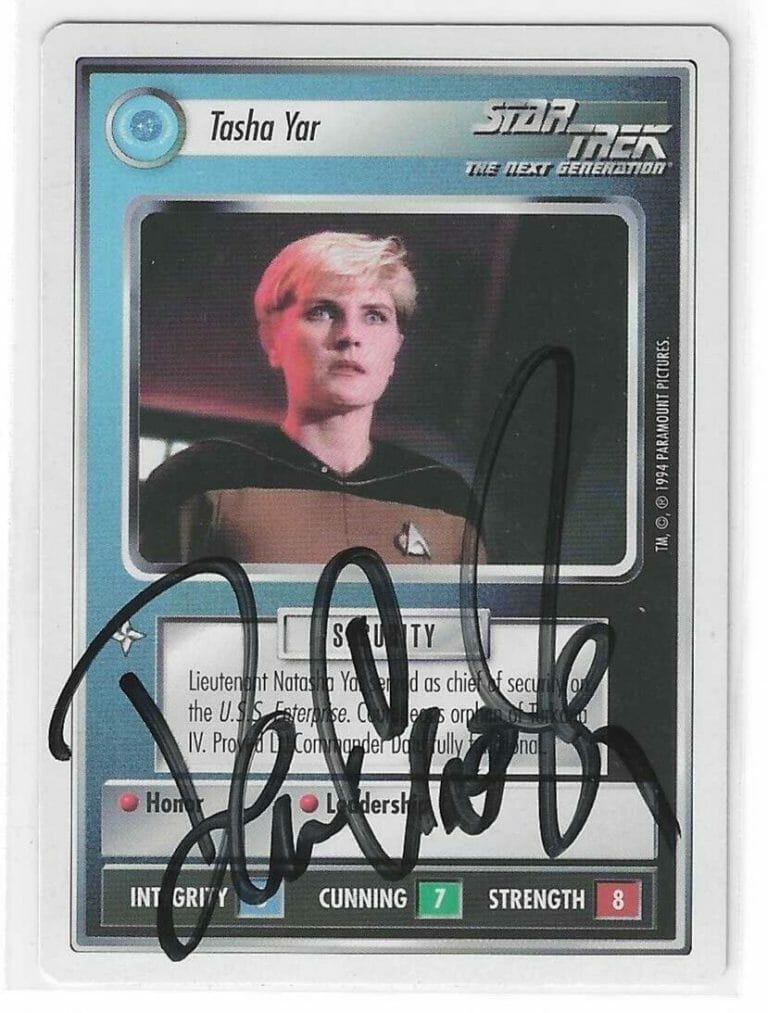 DENISE CROSBY SIGNED 1994 PARAMOUNT STAR TREK TNG TASHA YAR GAME CARD
 COLLECTIBLE MEMORABILIA