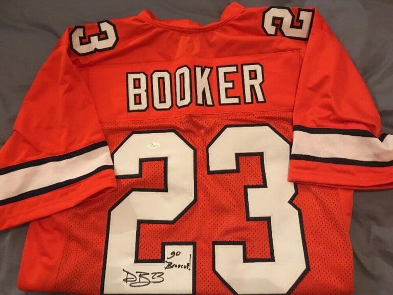 DEVONTAE BOOKER AUTOGRAPHED BRONCOS JERSEY INSCRIPTION GO BRONCOS JSA COA
 COLLECTIBLE MEMORABILIA