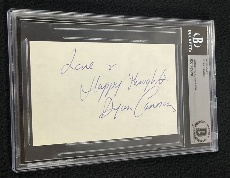 DYAN CANNON SIGNED 3×5 INDEX CARD BECKETT CERTIFIED HEAVEN CAN WAIT
 COLLECTIBLE MEMORABILIA