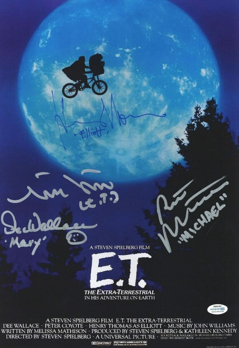 E.T. THE EXTRA TERRESTRIAL CAST SIGNED 12×18 MOVIE POSTER EXACT PROOF ACOA
 COLLECTIBLE MEMORABILIA
