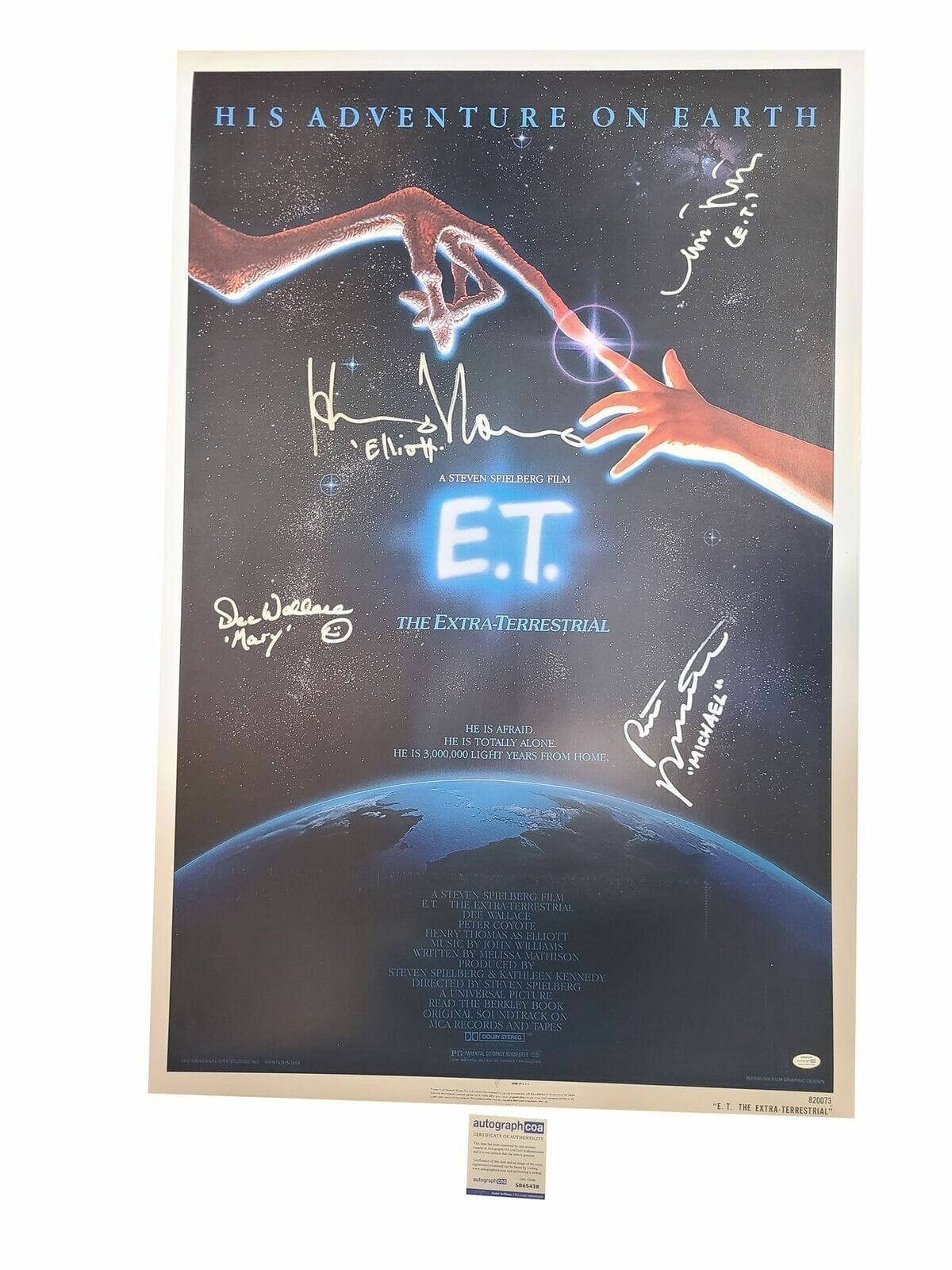 E.T. The Extra Terrestrial Cast Signed 27x41 Movie Poster Exact Proof ACOA
