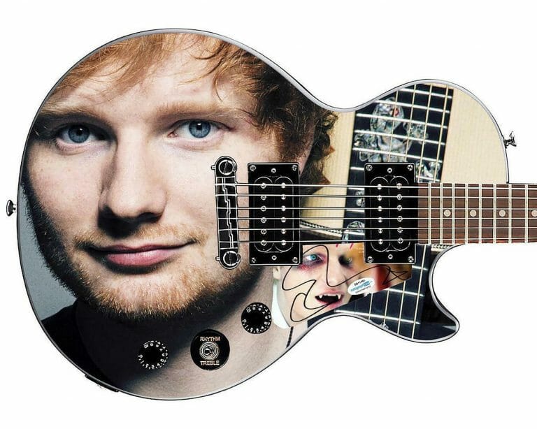 ED SHEERAN AUTOGRAPHED CUSTOM GRAPHICS GIBSON EPIPHONE GUITAR ACOA
 COLLECTIBLE MEMORABILIA