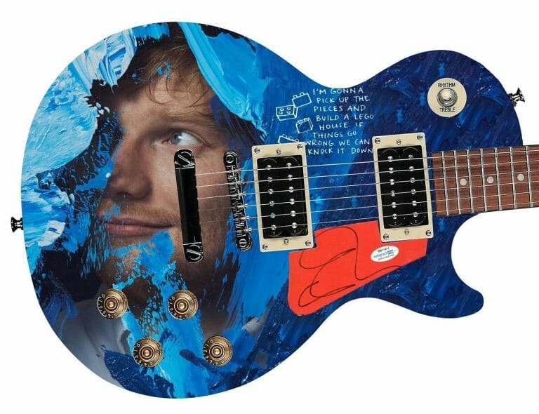 ED SHEERAN SIGNED GIBSON EPIPHONE LES PAUL GRAPHICS GUITAR ACOA
 COLLECTIBLE MEMORABILIA
