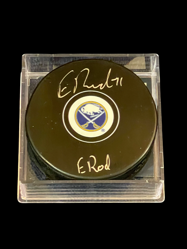EVAN RODRIGUES BUFFALO SABRES PITTSBURGH PENGUINS SIGNED AUTOGRAPH HOCKEY PUCK
 COLLECTIBLE MEMORABILIA