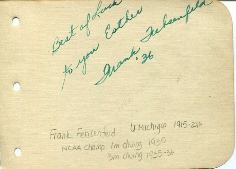 FRANK FEHSENFELD NCAA DIVING CHAMP MICHIGAN WOLVERINES SWIMMING SIGNED AUTOGRAPH
 COLLECTIBLE MEMORABILIA