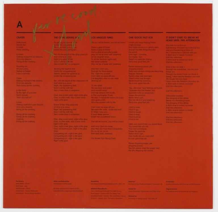 GORD DOWNIE THE TRAGICALLY HIP JSA SIGNED ALBUM INNER SLEEVE
 COLLECTIBLE MEMORABILIA