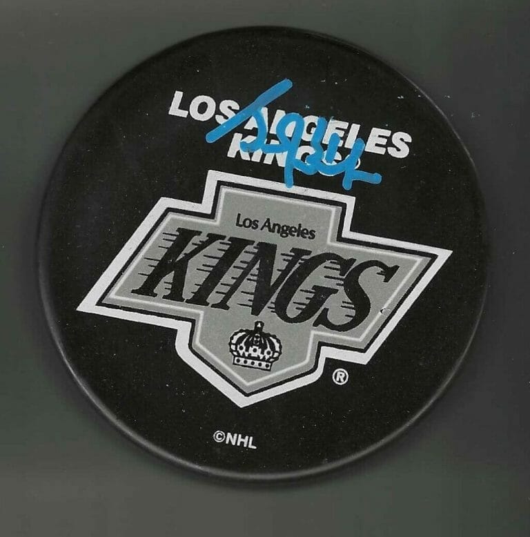 GRANT FUHR SIGNED LOS ANGELES KINGS SOUVENIR PUCK SIGNED IN BLUE
 COLLECTIBLE MEMORABILIA