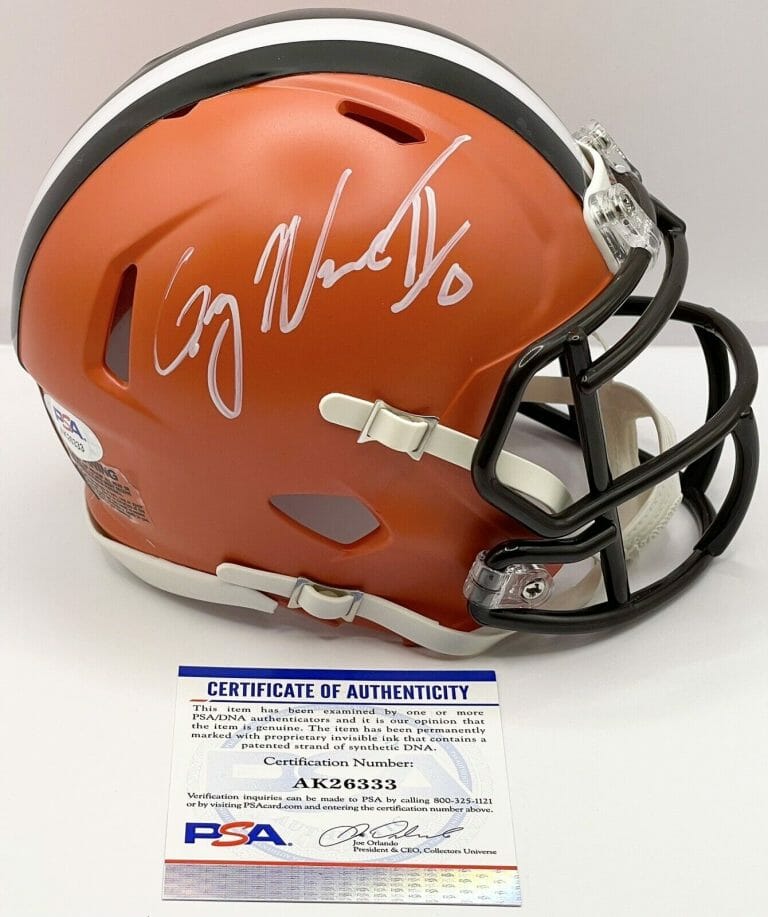 GREG NEWSOME SIGNED AUTOGRAPHED CLEVELAND BROWNS MINI HELMET PSA/DNA COA
 COLLECTIBLE MEMORABILIA