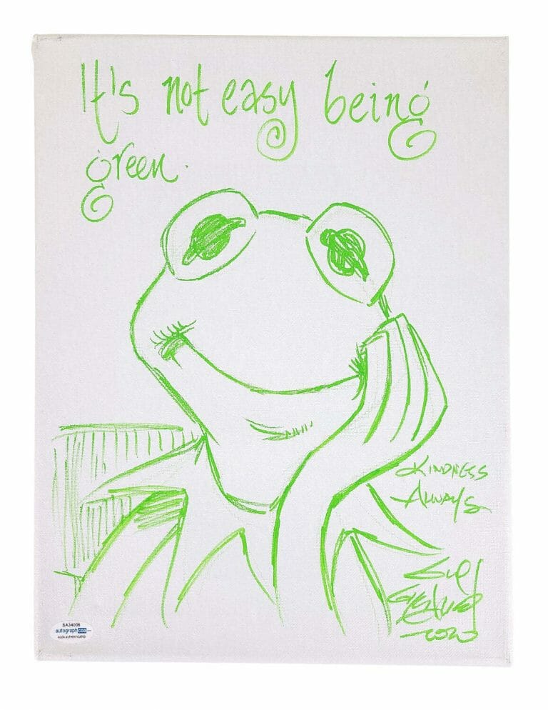 GUY GILCHRIST HAND DRAWN AUTOGRAPHED KERMIT MUPPETS ART CANVAS ACOA
 COLLECTIBLE MEMORABILIA
