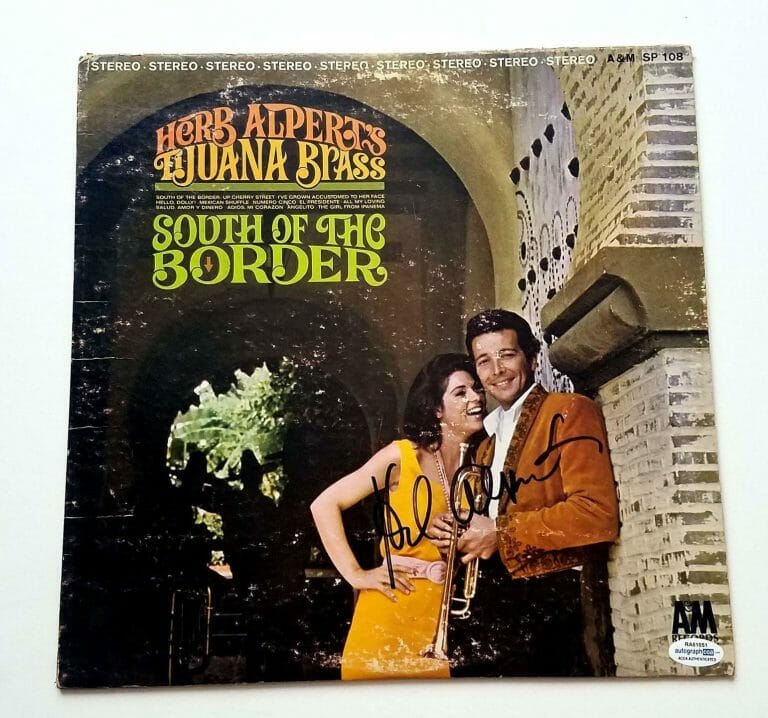 HERB ALPERT AUTOGRAPHED SOUTH OF THE BORDER ALBUM COVER LP ACOA
 COLLECTIBLE MEMORABILIA