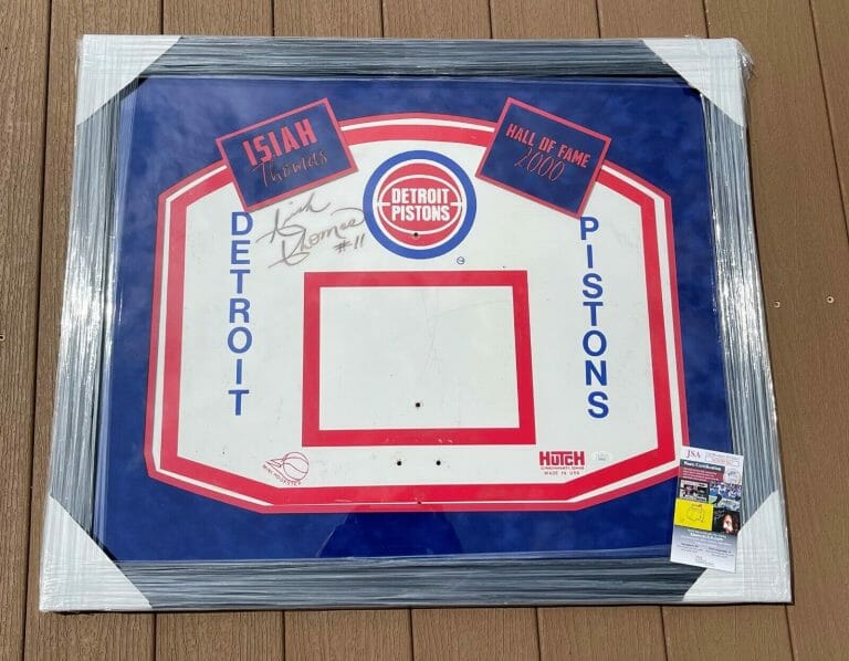 ISIAH THOMAS SIGNED FRAMED DETROIT PISTONS WOOD BACKBOARD JSA COA
 COLLECTIBLE MEMORABILIA