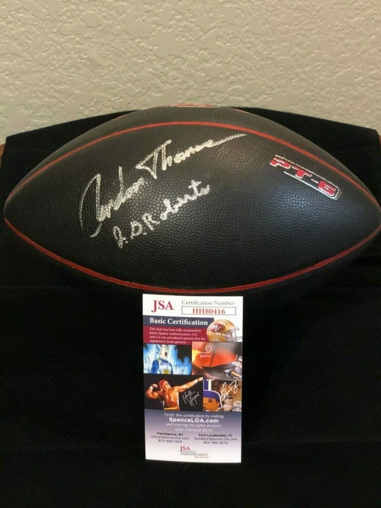 J. D. ROBERTS CLENDON THOMAS OKLAHOMA SOONERS HOF SIGNED AUTOGRAPH FOOTBALL JSA
 COLLECTIBLE MEMORABILIA