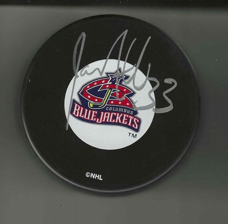JAMIE ALLISON SIGNED COLUMBUS BLUE JACKETS ORIGINAL LOGO PUCK
 COLLECTIBLE MEMORABILIA