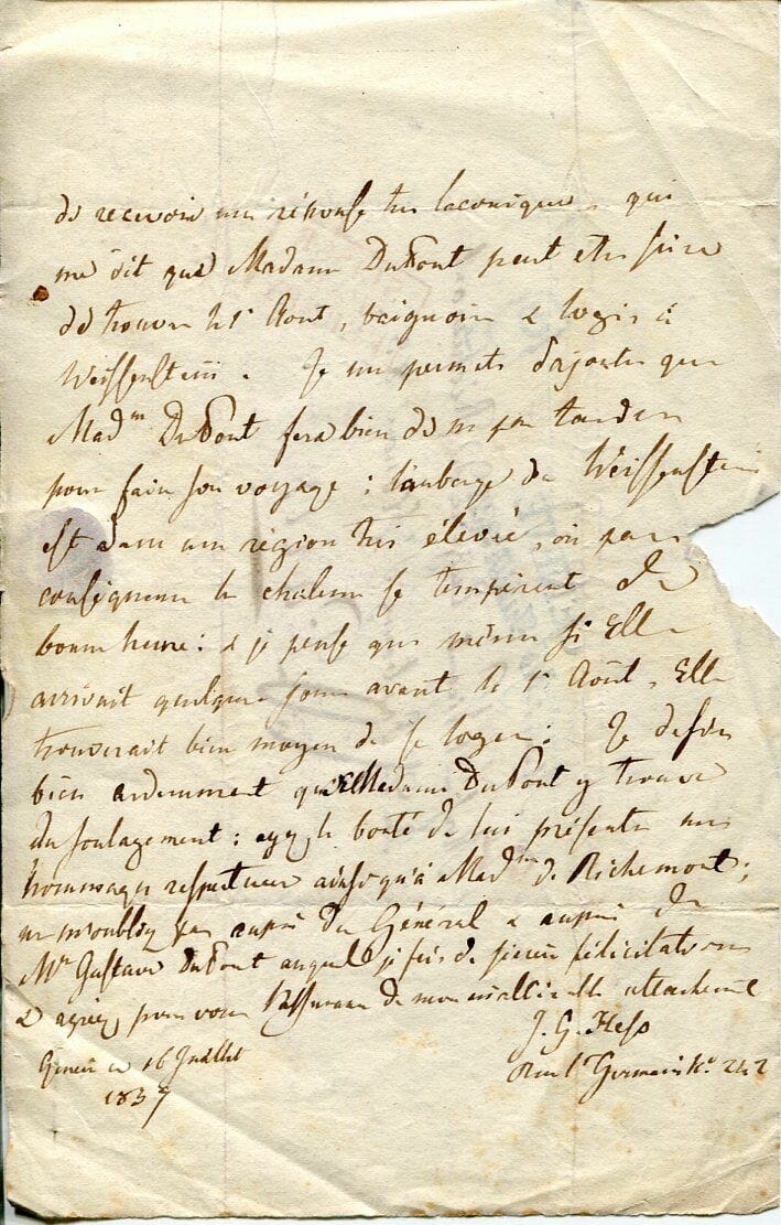 JEAN GASPARD HESS AUTHOR TO EUGENE DESBASSAYNS DE RICHEMONT SIGNED AUTOGRAPH ALS
 COLLECTIBLE MEMORABILIA
