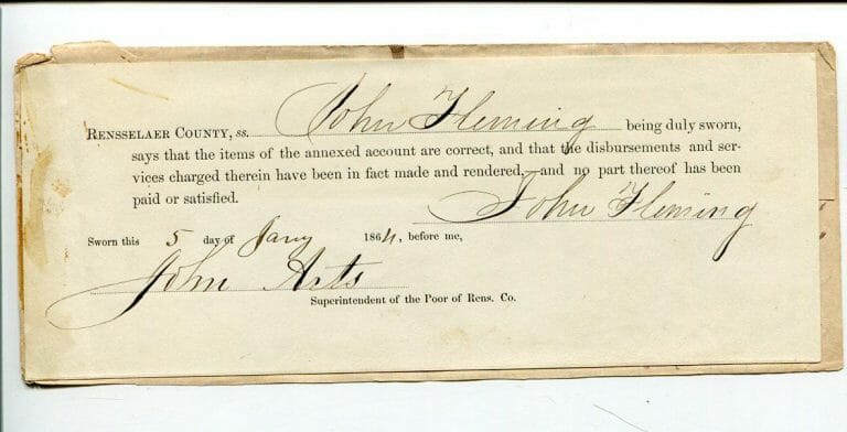 JOHN ARTS SUPERINTENDENT OF THE POOR RENSSELAER COUNTY TROY NY SIGNED AUTOGRAPH
 COLLECTIBLE MEMORABILIA