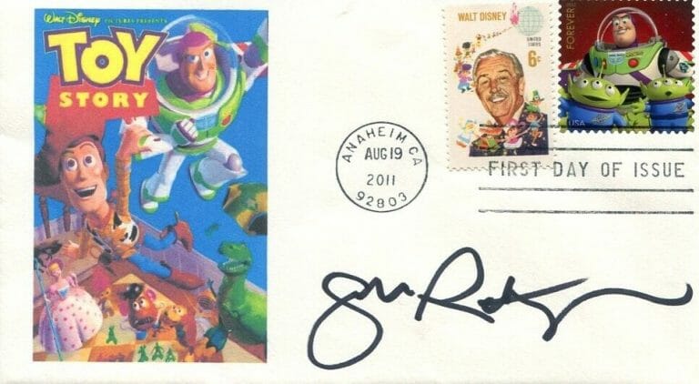 JOHN RATZENBERGER CHEERS STAR WARS TOY STORY DISNEY SIGNED AUTOGRAPH FDC JSA
 COLLECTIBLE MEMORABILIA