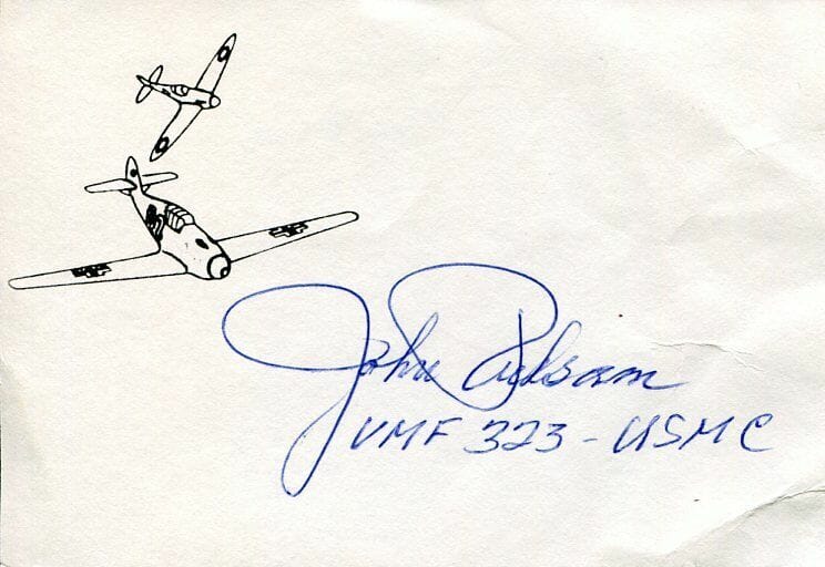 JOHN RUHSAM USMC MARINES WWII WAR FIGHTER PILOT ACE NAVY CROSS SIGNED AUTOGRAPH
 COLLECTIBLE MEMORABILIA