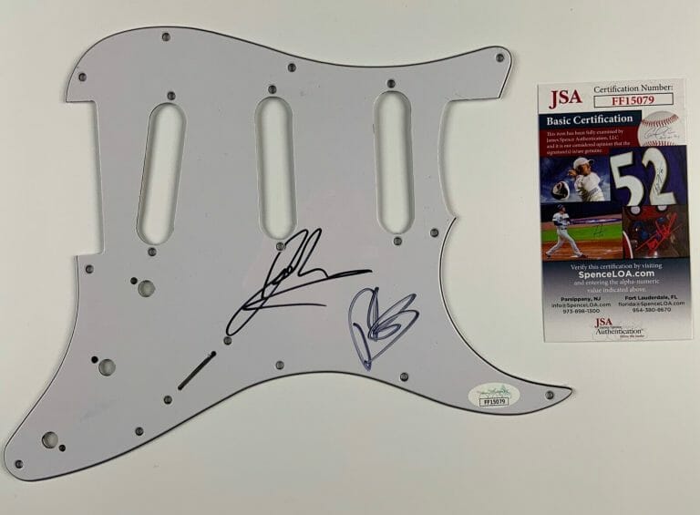 JOHNNY RZEZNIK GOO GOO DOLLS JSA AUTOGRAPH SIGNED GUITAR GUARD STRATOCASTER
 COLLECTIBLE MEMORABILIA