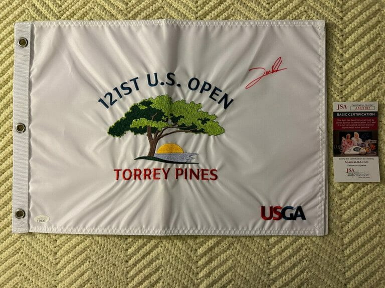 JON RAHM SIGNED US OPEN GOLF FLAG JSA AUTHENTICATED COA 2021 WINNER
 COLLECTIBLE MEMORABILIA
