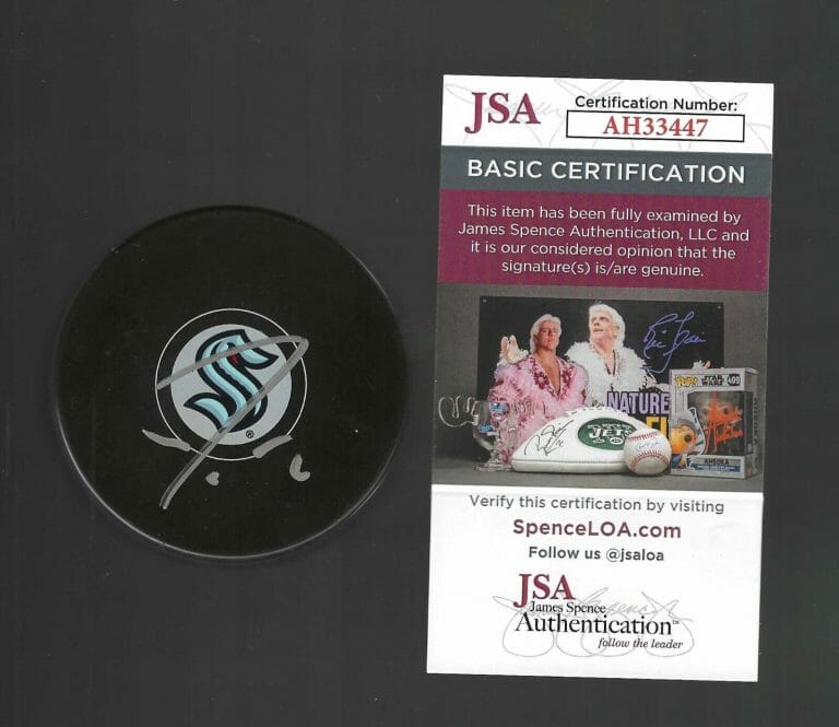 JORDAN EBERLE SIGNED SEATTLE KRAKEN PUCK JSA COA
 COLLECTIBLE MEMORABILIA