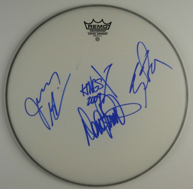 KINGS X AUTOGRAPH SIGNED DRUM HEAD REAL COA 13″ FULLY SIGNED DOUG PINNICK
 COLLECTIBLE MEMORABILIA