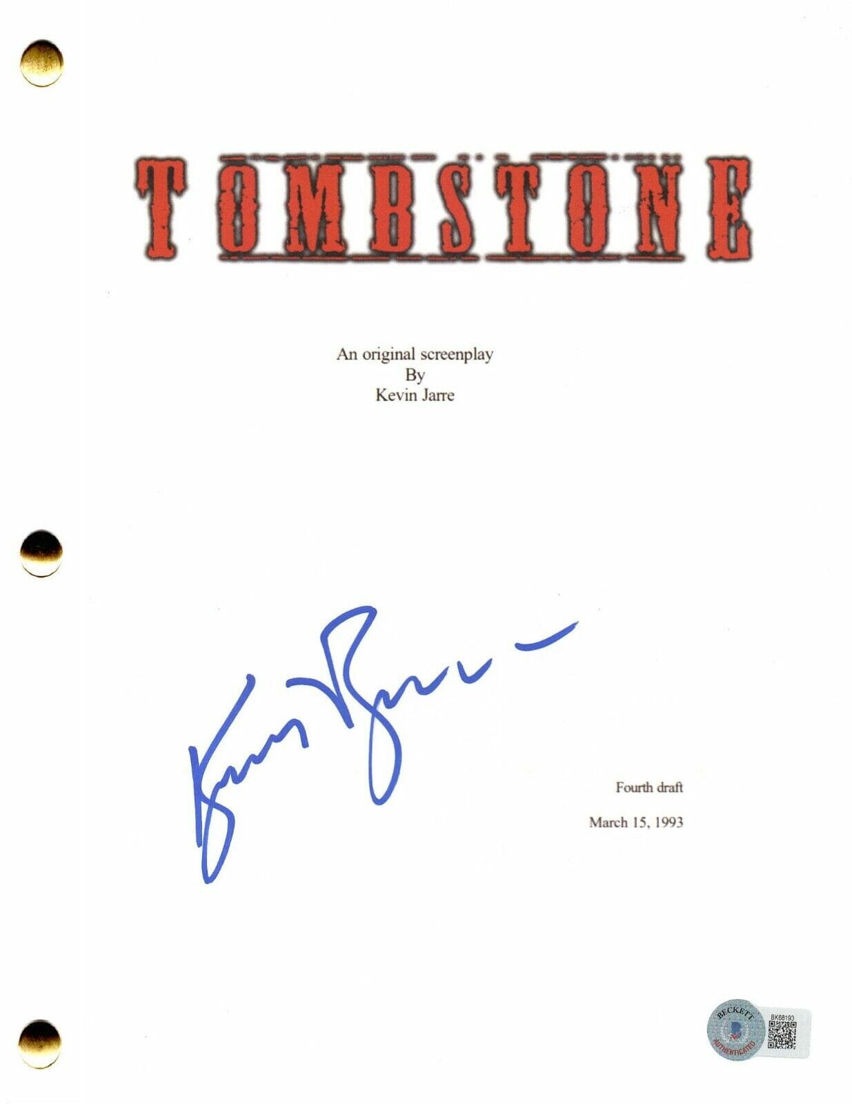 Kurt Russell Signed Tombstone Full Script Authentic Autograph Beckett Opens in a new window or