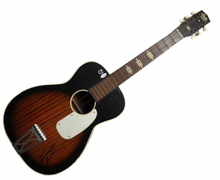 LES PAUL SIGNED TO JEWEL VINTAGE STELLA HARMONY ACOUSTIC GUITAR UACC AFTAL ACOA
 COLLECTIBLE MEMORABILIA