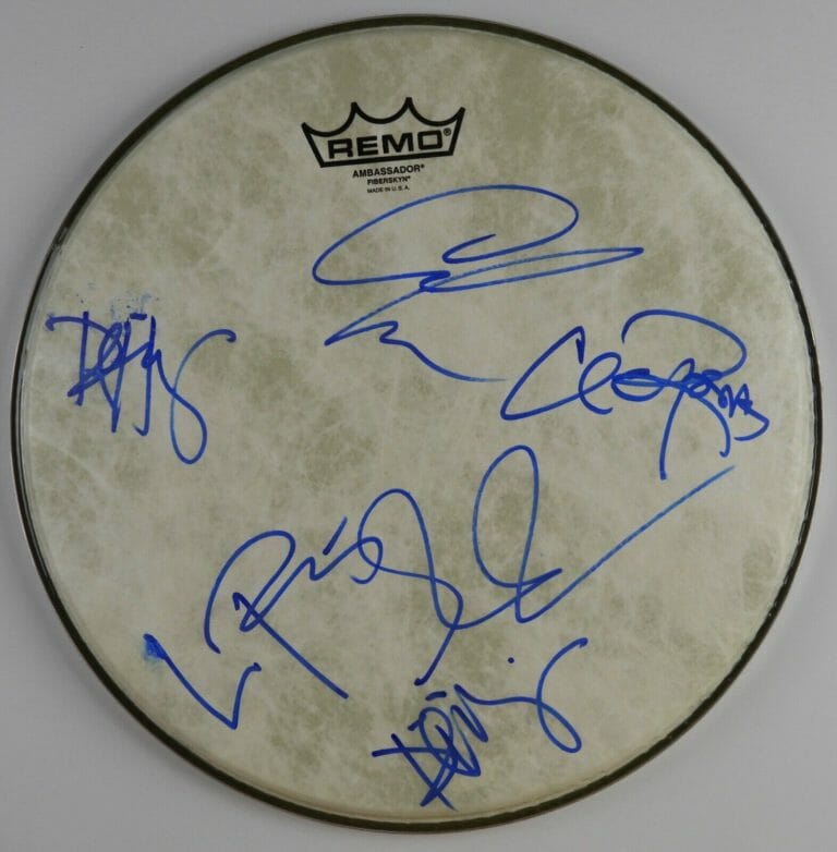 LOS LOBOS FULLY AUTOGRAPH SIGNED DRUM HEAD JSA COA 12″
 COLLECTIBLE MEMORABILIA